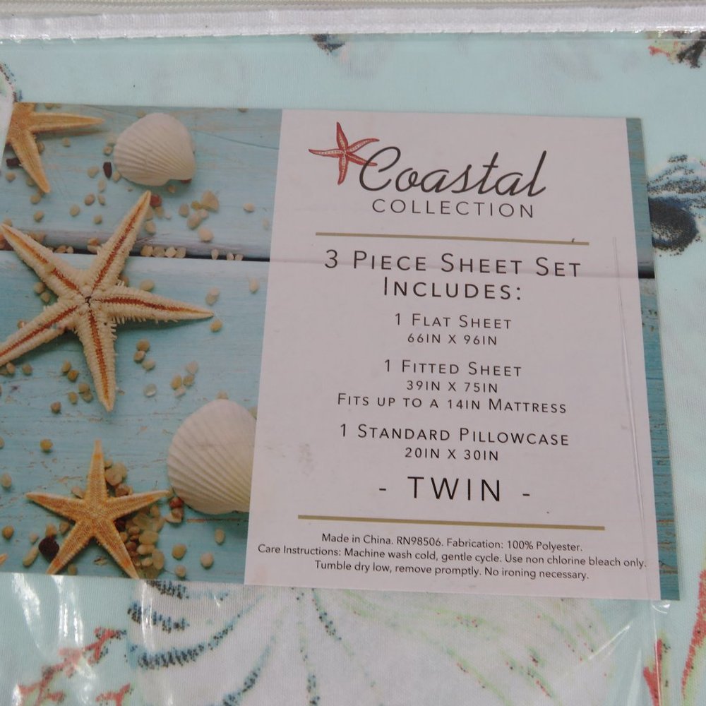 NEW - Microfiber Costal Beach Themed Printed Sheet Set - Oceanside Sea - Picture 5 of 6